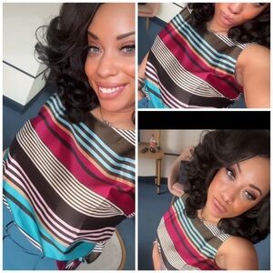 Talbots Striped Satin Shell in Teal, Berry, Black & Cream- SY